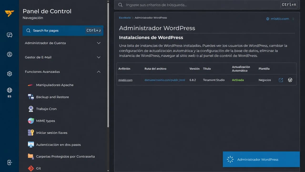Real WordPress Manager inside DirectAdmin